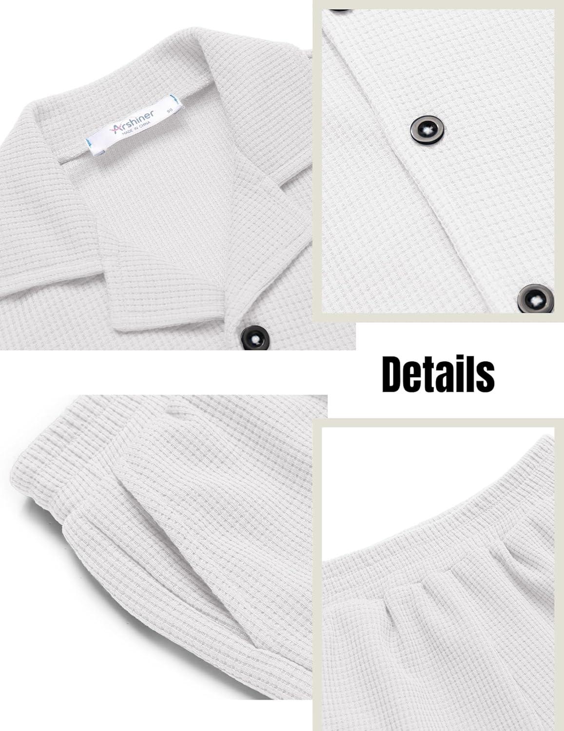 image:imageArshiner Toddler Boys 2 Piece Summer Outfits Waffle Knit Short Sleeve Button Down Shirt amp Casual Shorts Sets Size 27White