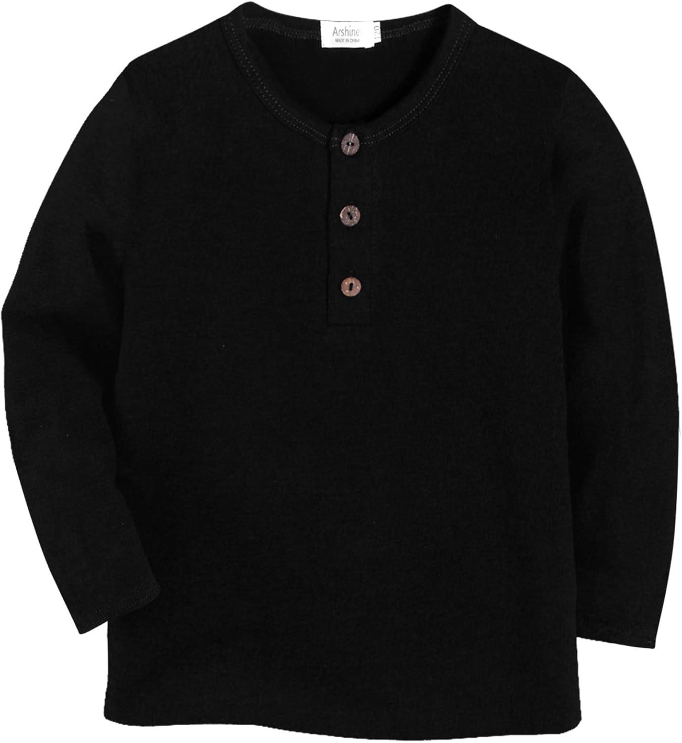 image:imageArshiner Toddler Boys 3 Pack LongSleeve Henley TShirts Casual Cotton Graphic Shirt for 29 YearsBlackBlack PrintGrey Print