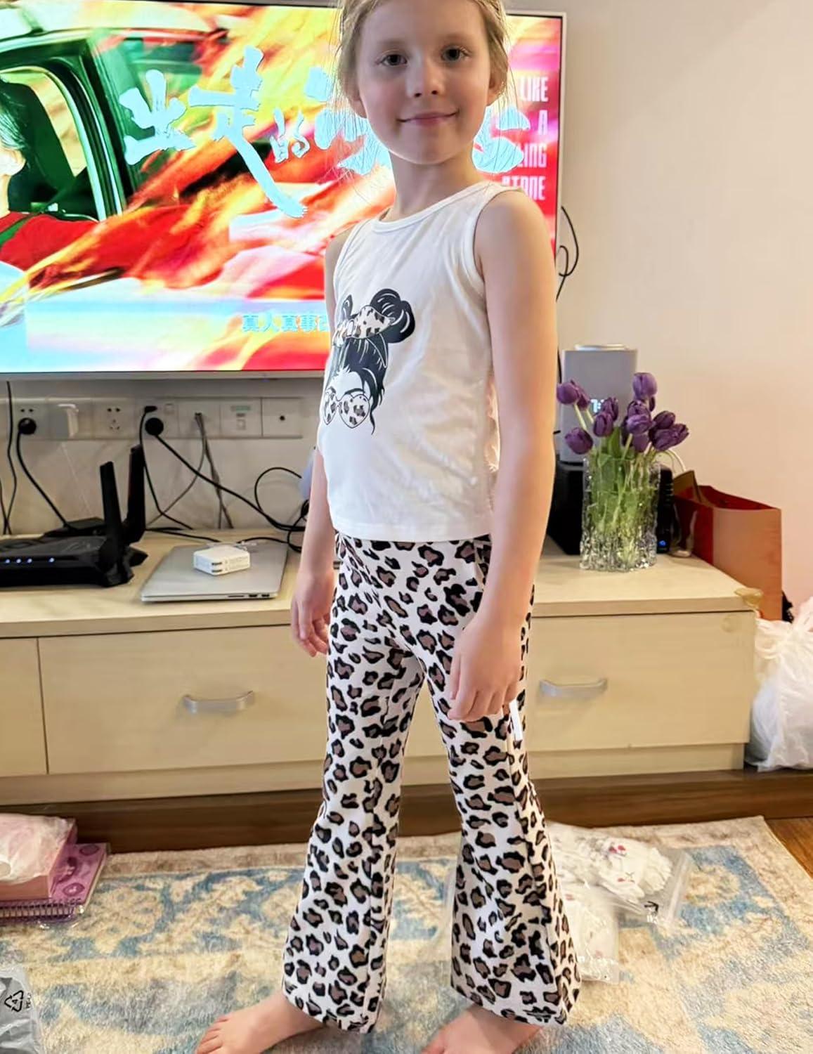 image:imageArshiner Toddler Girl Clothes 2 Piece Outfits Side Adjustable Drawstrings Tank Tops and Flare Leggings Pant SetWhite Leopard