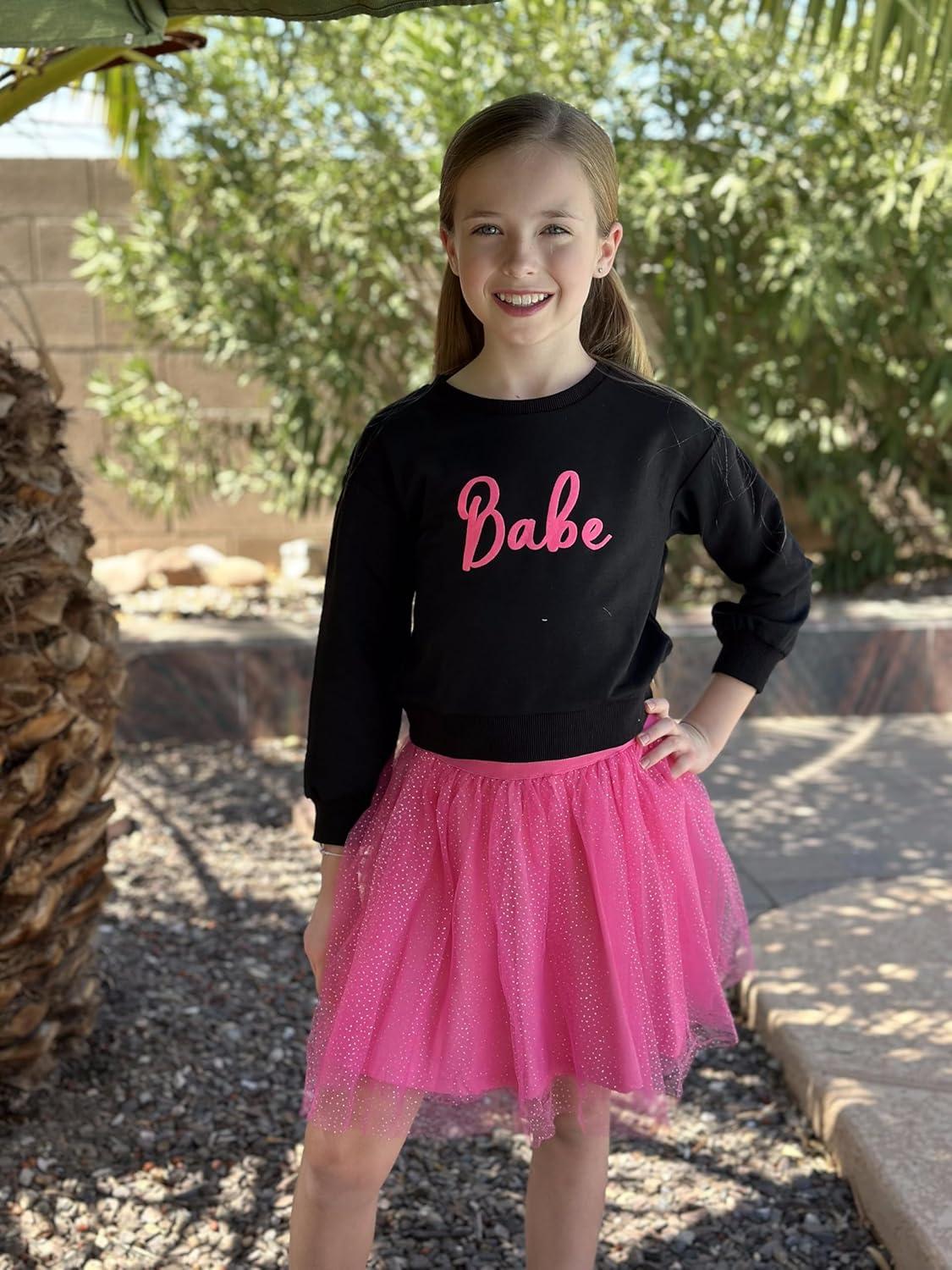 image:imageArshiner Toddler Girl Clothes Long Sleeve Pullover Sweatshirt and Tutu Skirt 2 Piece Outfits Kids Clothing Set Party DressHot Pink