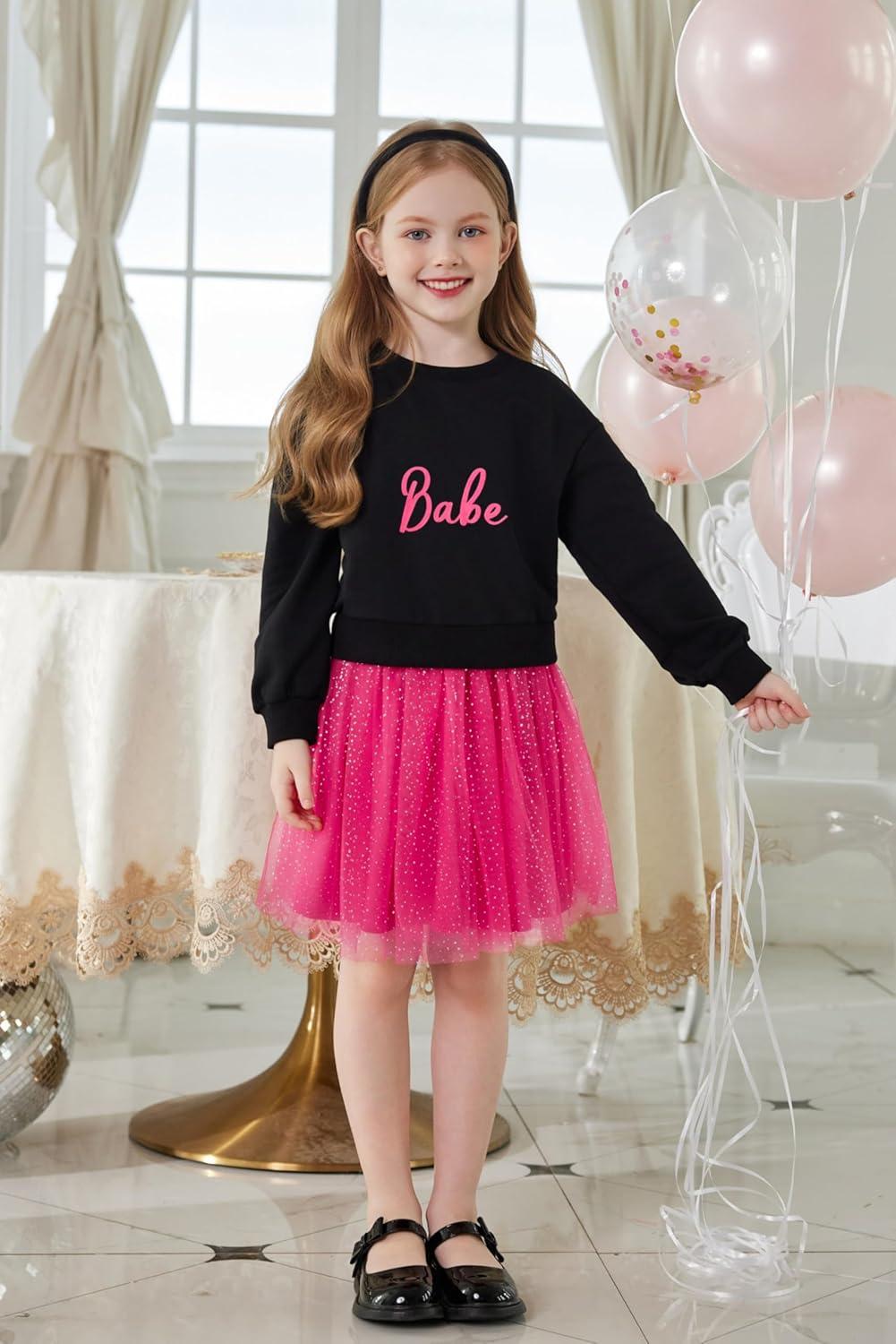 image:imageArshiner Toddler Girl Clothes Long Sleeve Pullover Sweatshirt and Tutu Skirt 2 Piece Outfits Kids Clothing Set Party DressHot Pink