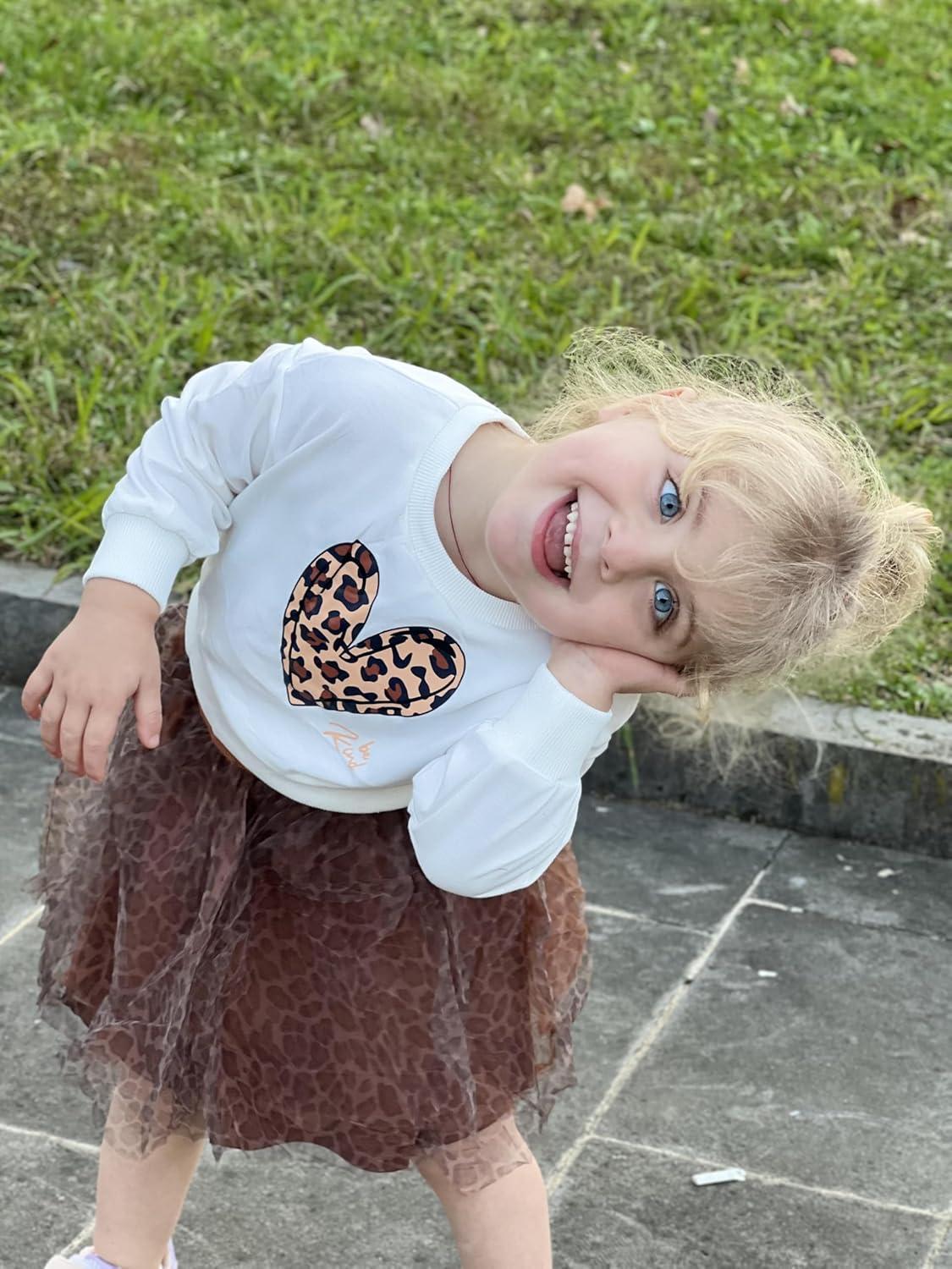 image:imageArshiner Toddler Girl Clothes Long Sleeve Pullover Sweatshirt and Tutu Skirt 2 Piece Outfits Kids Clothing Set Party DressLeopard