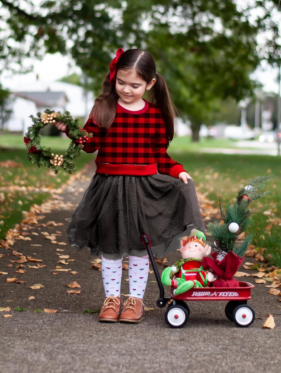 image:imageArshiner Toddler Girl Clothes Long Sleeve Pullover Sweatshirt and Tutu Skirt 2 Piece Outfits Kids Clothing Set Party DressRed Plaid