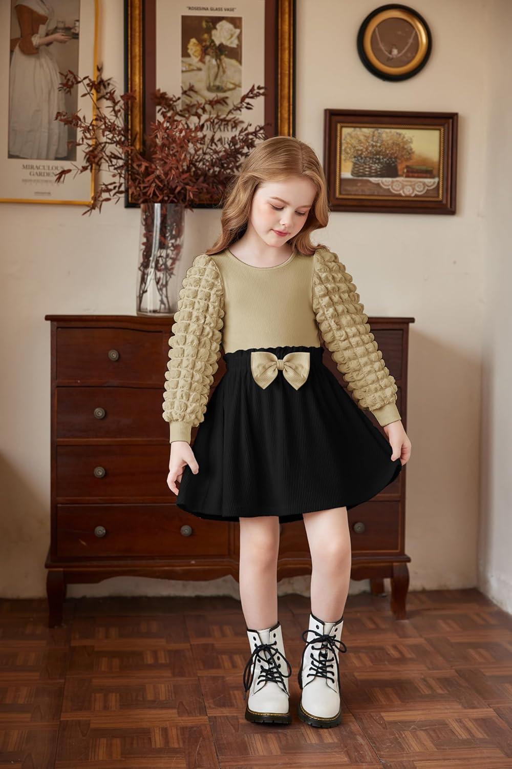 image:imageArshiner Toddler Girl Skirt Set 2Pcs Outfits Puff Sleeve Knit Tops and Flared Mini Skirts with Bowknot Kids Cute Clothes 16Brownblack