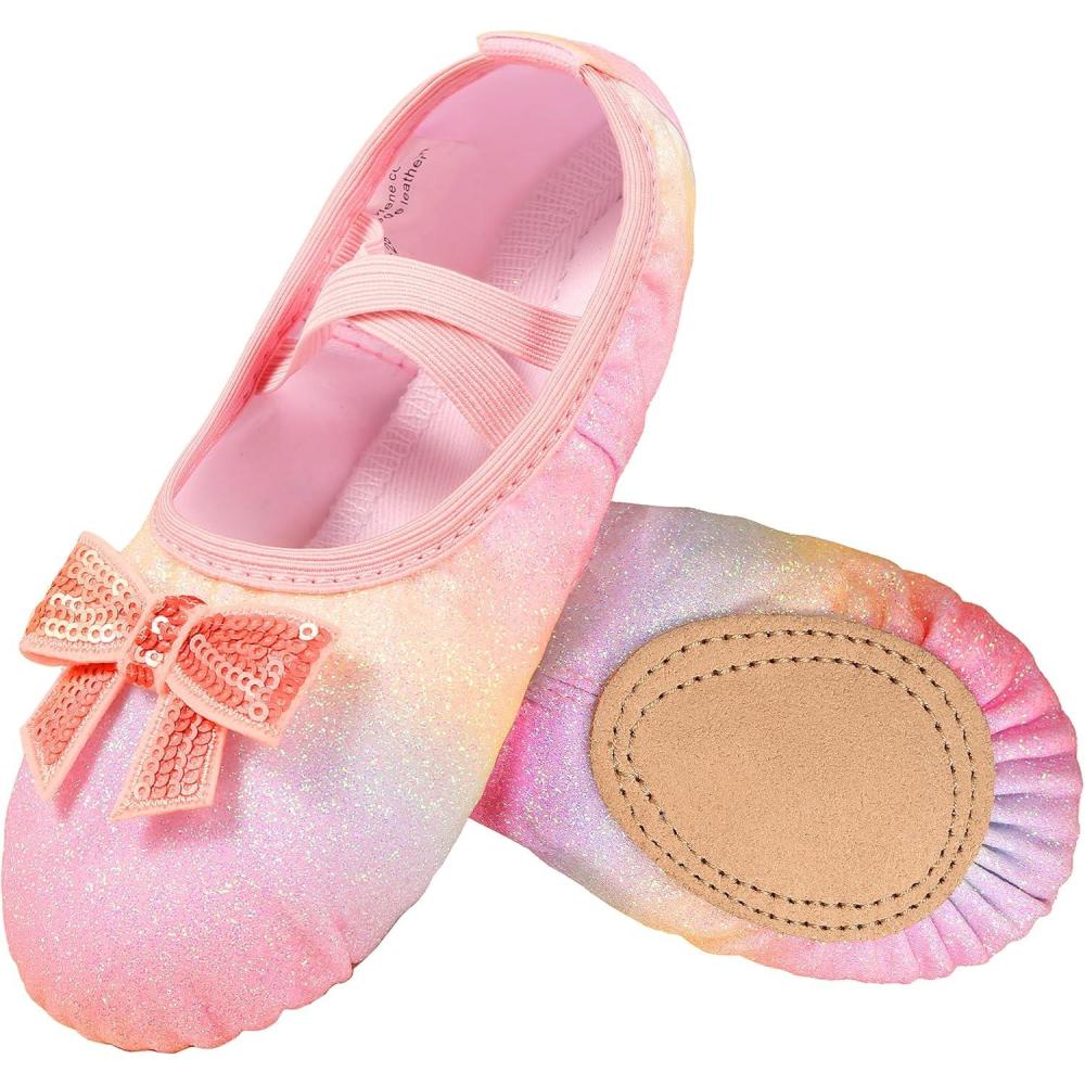 image:imageArshiner Ballet Shoes for Girls Canvas Ballet Slippers Dance Shoes with Elastic Band for ToddlerLittle KidBig KidShiny Rainbow