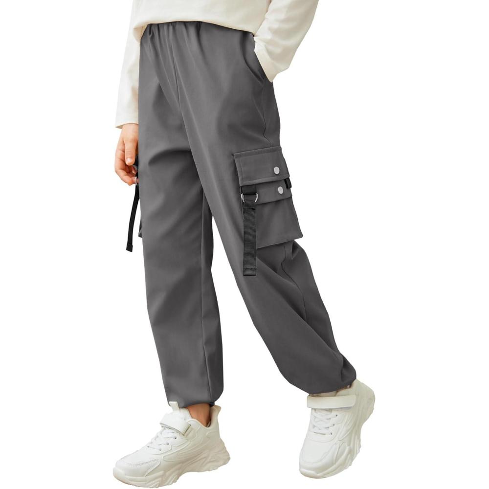 image:imageArshiner Boys Cargo Joggers Pants Kids Elastic Waist Casual Pants Lightweight School Pants with 4 Pockets 512 YearsDark Grey