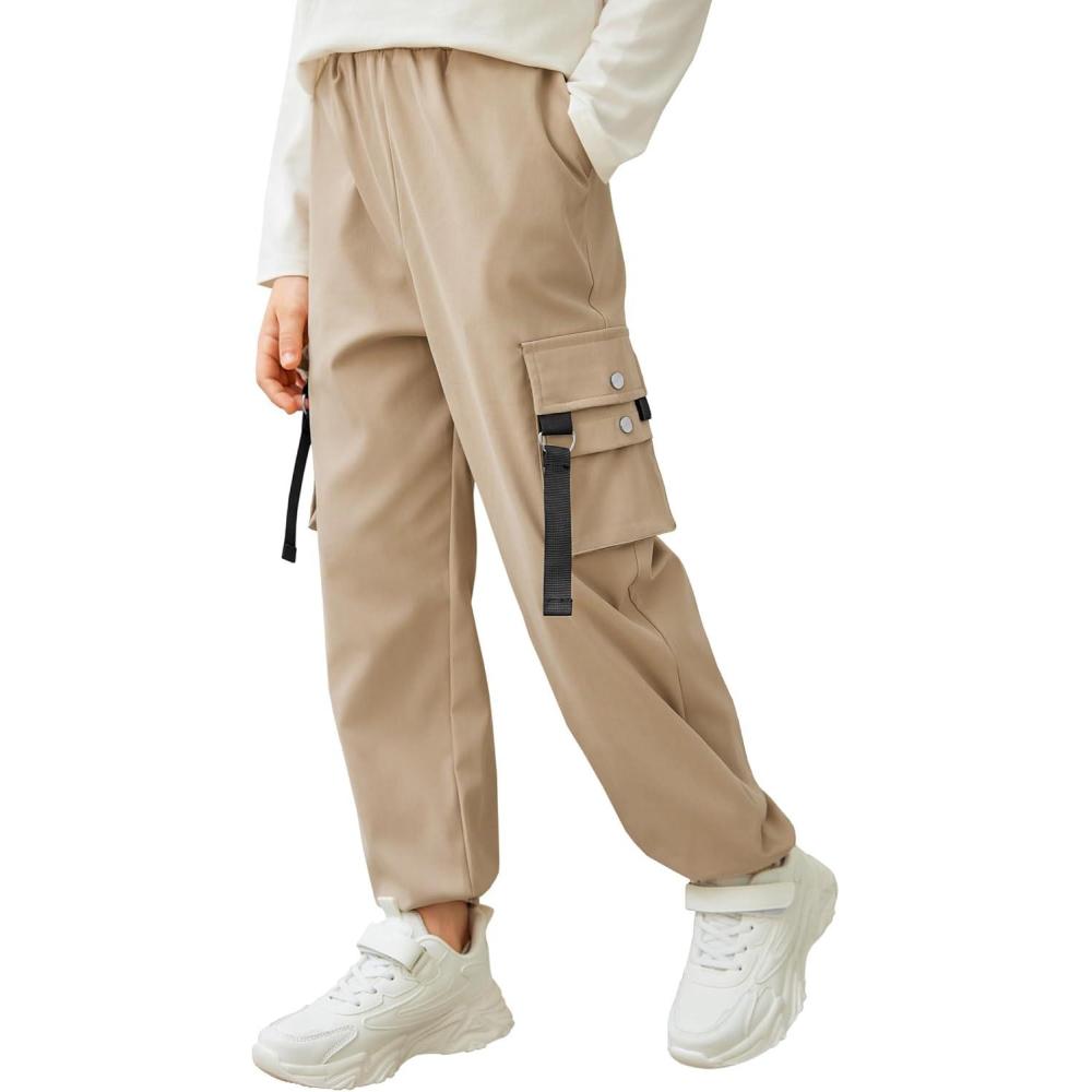 image:imageArshiner Boys Cargo Joggers Pants Kids Elastic Waist Casual Pants Lightweight School Pants with 4 Pockets 512 YearsKhaki
