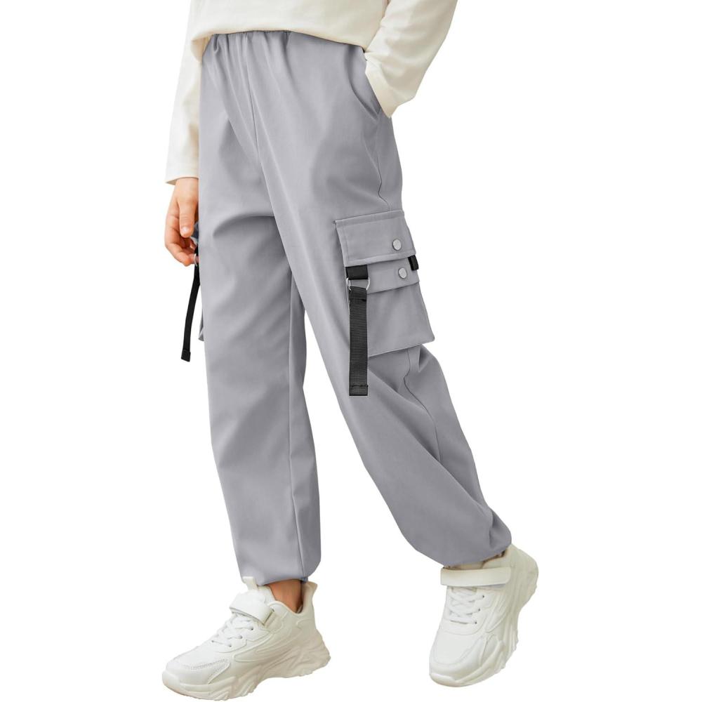image:imageArshiner Boys Cargo Joggers Pants Kids Elastic Waist Casual Pants Lightweight School Pants with 4 Pockets 512 YearsLight Grey