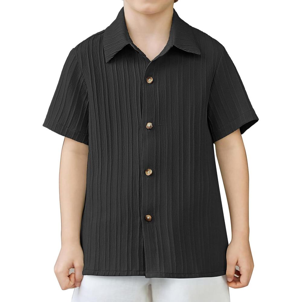 image:imageArshiner Boys Casual Short Sleeve Button Down Shirt Fashion Textured Summer Beach Shirt 313 Years OldBlack