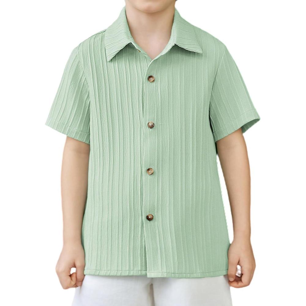 image:imageArshiner Boys Casual Short Sleeve Button Down Shirt Fashion Textured Summer Beach Shirt 313 Years OldIce Green