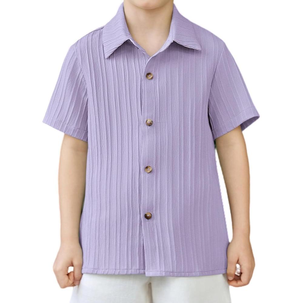 image:imageArshiner Boys Casual Short Sleeve Button Down Shirt Fashion Textured Summer Beach Shirt 313 Years OldLilac