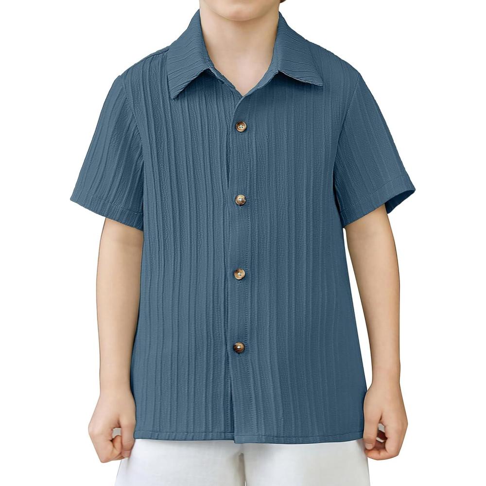 image:imageArshiner Boys Casual Short Sleeve Button Down Shirt Fashion Textured Summer Beach Shirt 313 Years OldNavy Blue