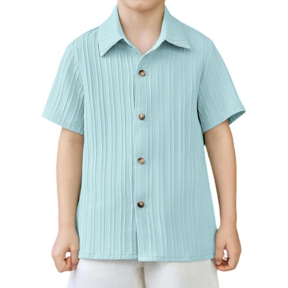 image:imageArshiner Boys Casual Short Sleeve Button Down Shirt Fashion Textured Summer Beach Shirt 313 Years OldPowder Blue