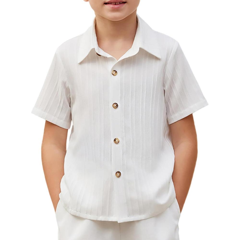 image:imageArshiner Boys Casual Short Sleeve Button Down Shirt Fashion Textured Summer Beach Shirt 313 Years OldWhite