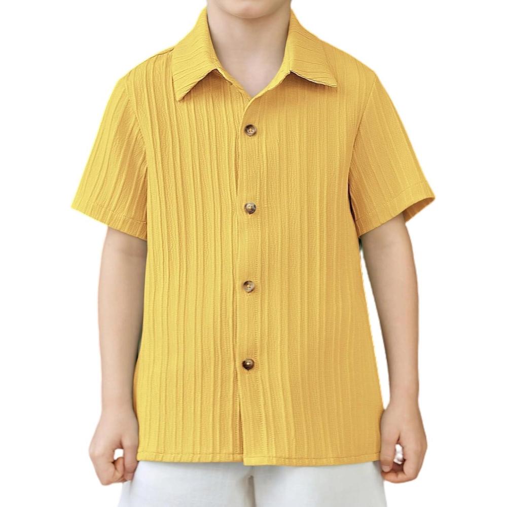 image:imageArshiner Boys Casual Short Sleeve Button Down Shirt Fashion Textured Summer Beach Shirt 313 Years OldYellow