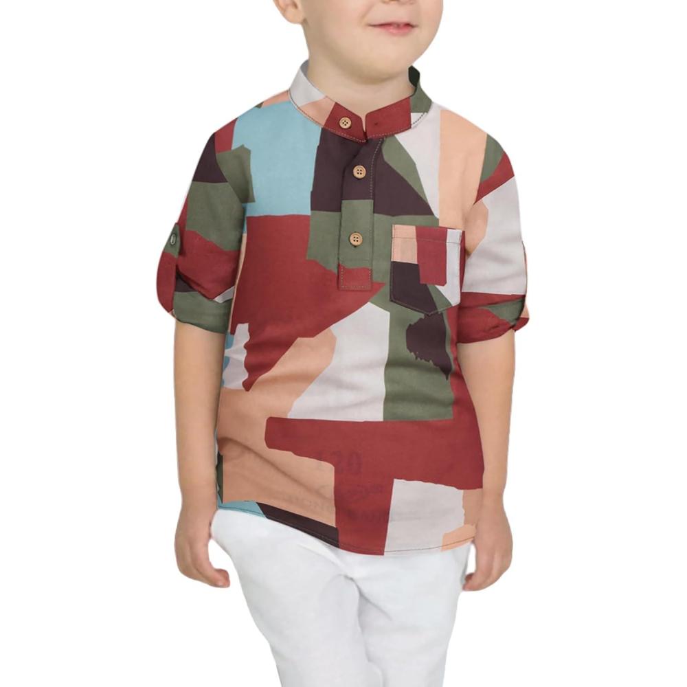 image:imageArshiner Boys Cotton Linen Henley Shirt Button Down Shirt Long Sleeve T Shirt Beach Shirt Tee Casual Solid TopsBrown Green Color Block