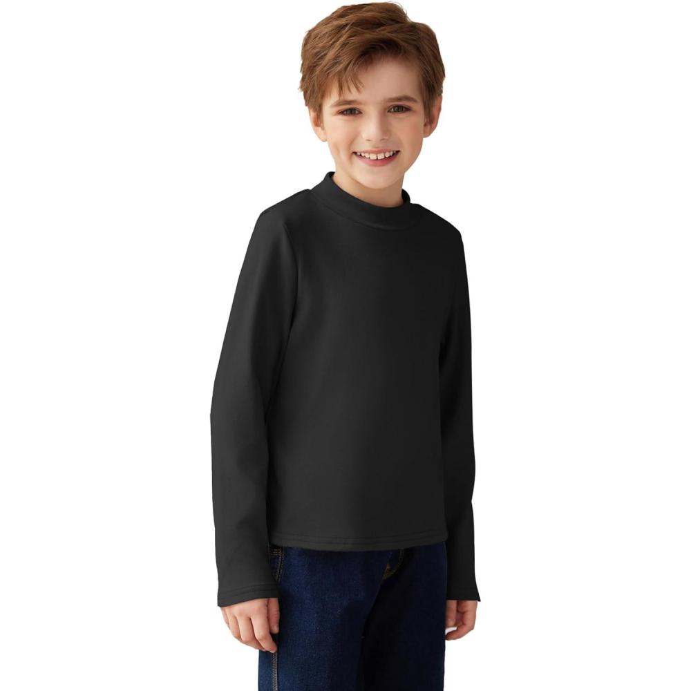image:imageArshiner Boys Long Sleeve Turtleneck TShirt Solid Color Warm Tee Tops Casual Thermal Pullover for Kids 512 YearsBlack