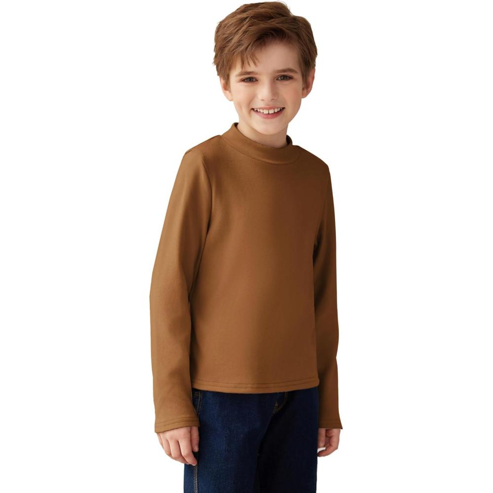 image:imageArshiner Boys Long Sleeve Turtleneck TShirt Solid Color Warm Tee Tops Casual Thermal Pullover for Kids 512 YearsBrown