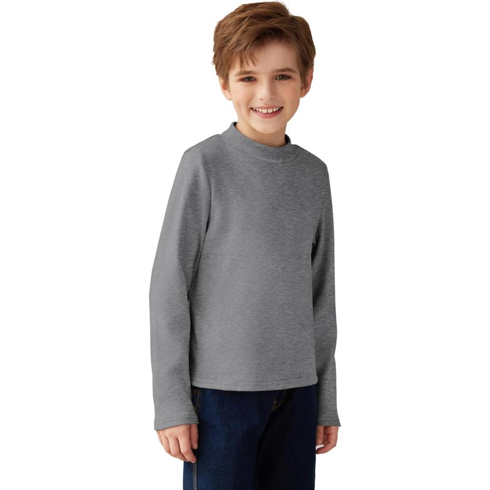 image:imageArshiner Boys Long Sleeve Turtleneck TShirt Solid Color Warm Tee Tops Casual Thermal Pullover for Kids 512 YearsLight Grey