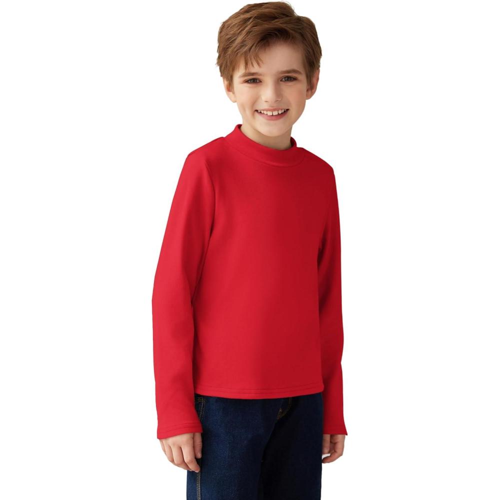 image:imageArshiner Boys Long Sleeve Turtleneck TShirt Solid Color Warm Tee Tops Casual Thermal Pullover for Kids 512 YearsRed