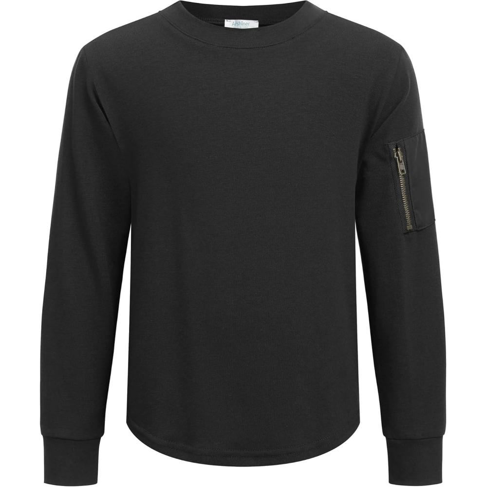image:imageArshiner Boys Loose Long Sleeve SolidTieDyed Print Curve Hem T Shirt for 512 YearsBlack