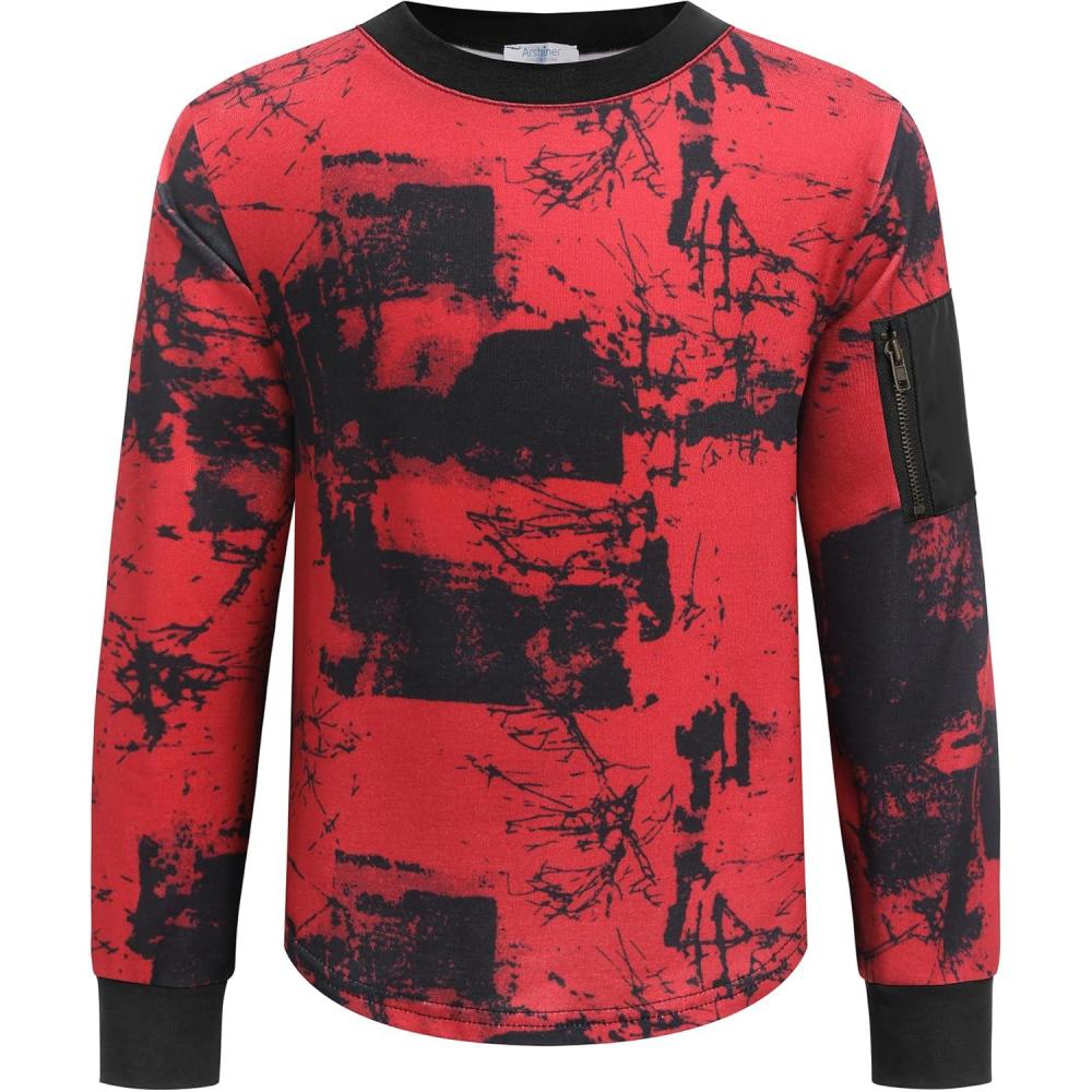 image:imageArshiner Boys Loose Long Sleeve SolidTieDyed Print Curve Hem T Shirt for 512 YearsBlackRed Tiedye