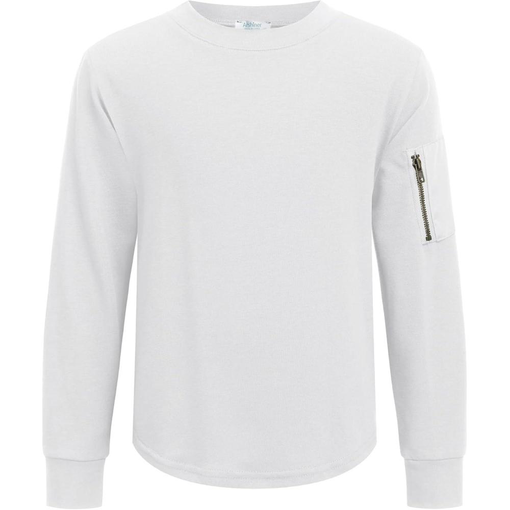 image:imageArshiner Boys Loose Long Sleeve SolidTieDyed Print Curve Hem T Shirt for 512 YearsWhite