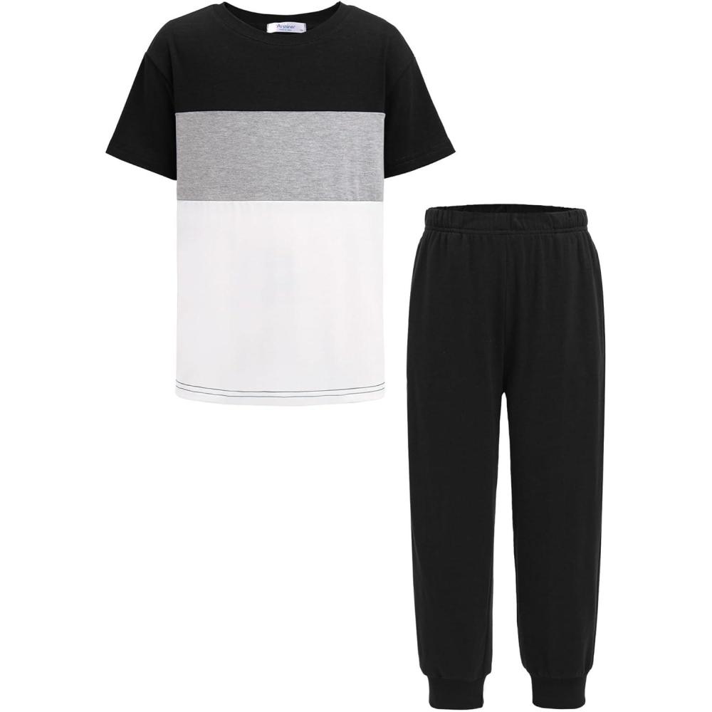 image:imageArshiner Boys Pants Set 2 Piece ColorBlock Short Sleeve TShirt and Active Pants Casual Clothing Outfits 512 YearsBlack