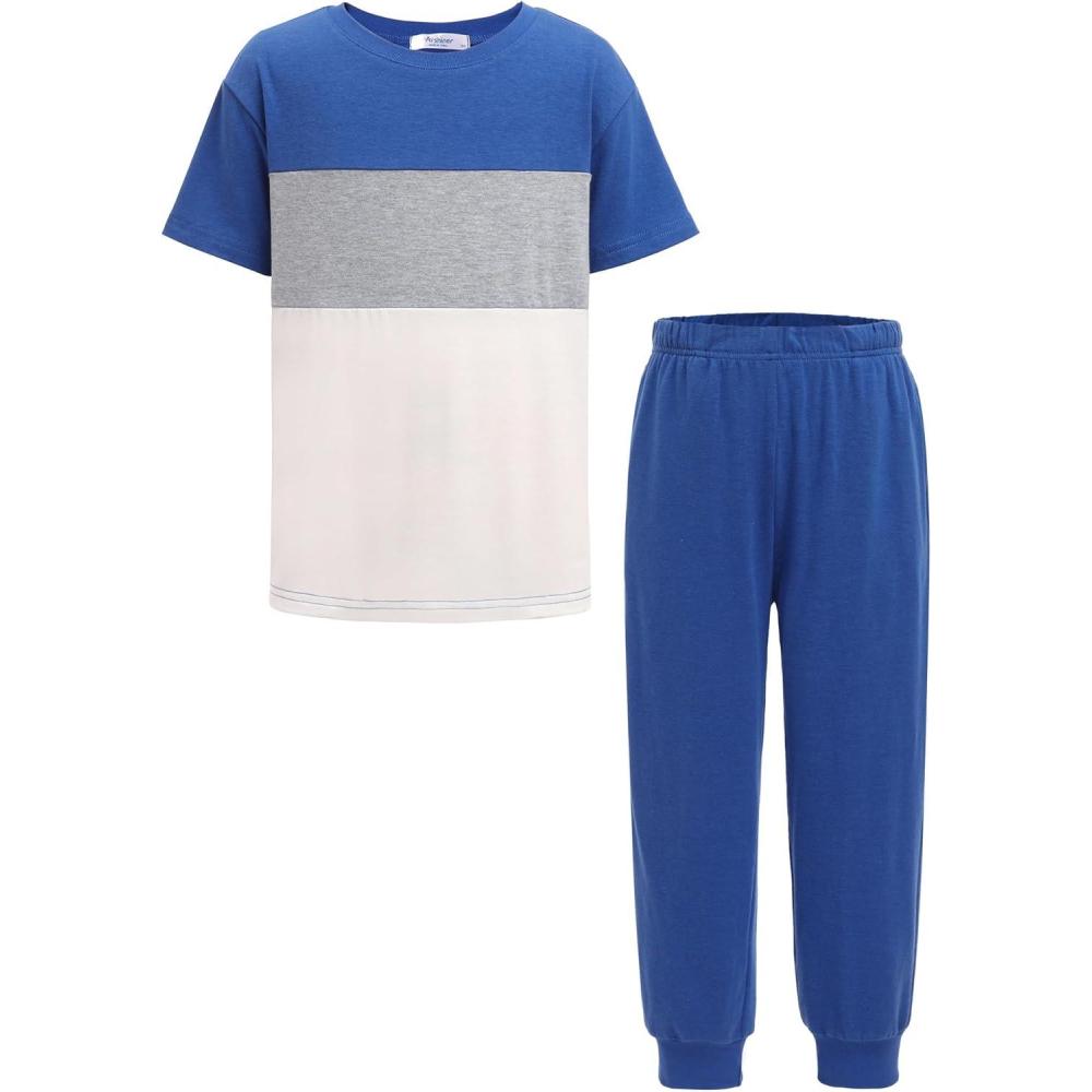 image:imageArshiner Boys Pants Set 2 Piece ColorBlock Short Sleeve TShirt and Active Pants Casual Clothing Outfits 512 YearsBlue