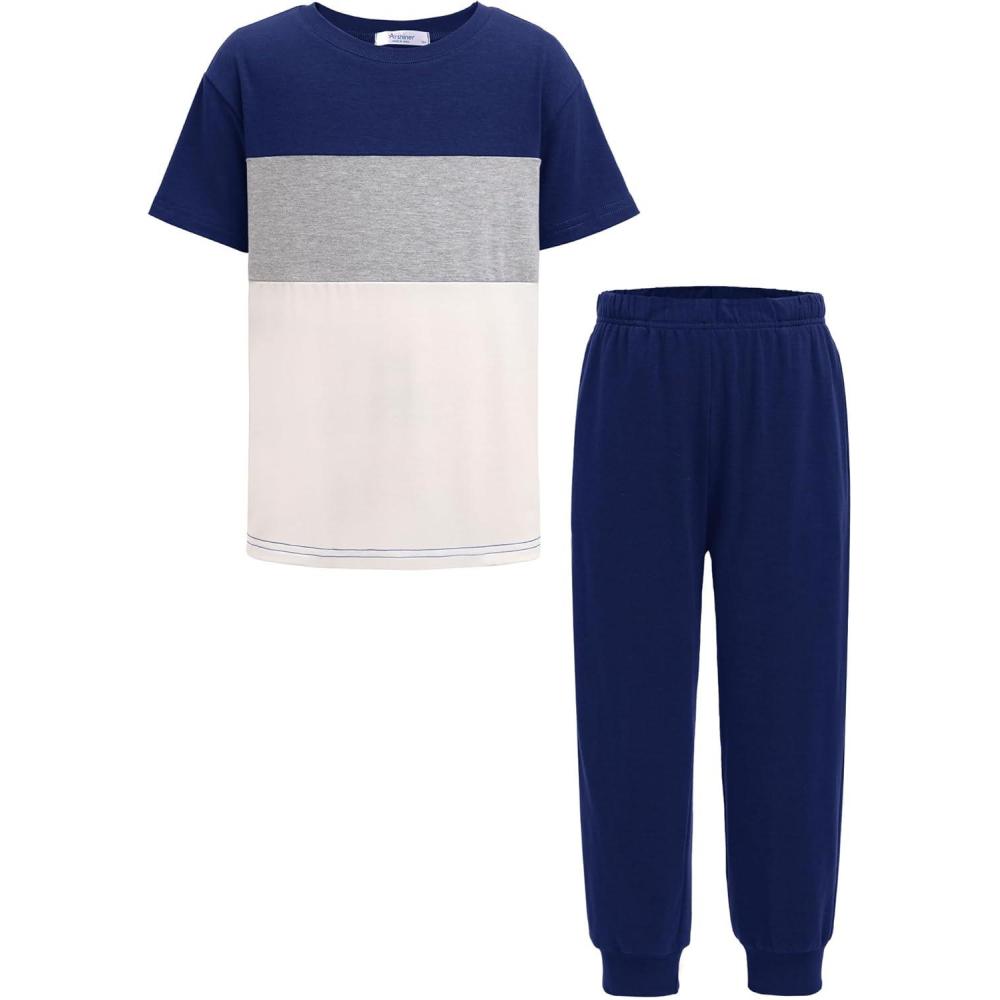 image:imageArshiner Boys Pants Set 2 Piece ColorBlock Short Sleeve TShirt and Active Pants Casual Clothing Outfits 512 YearsNavy