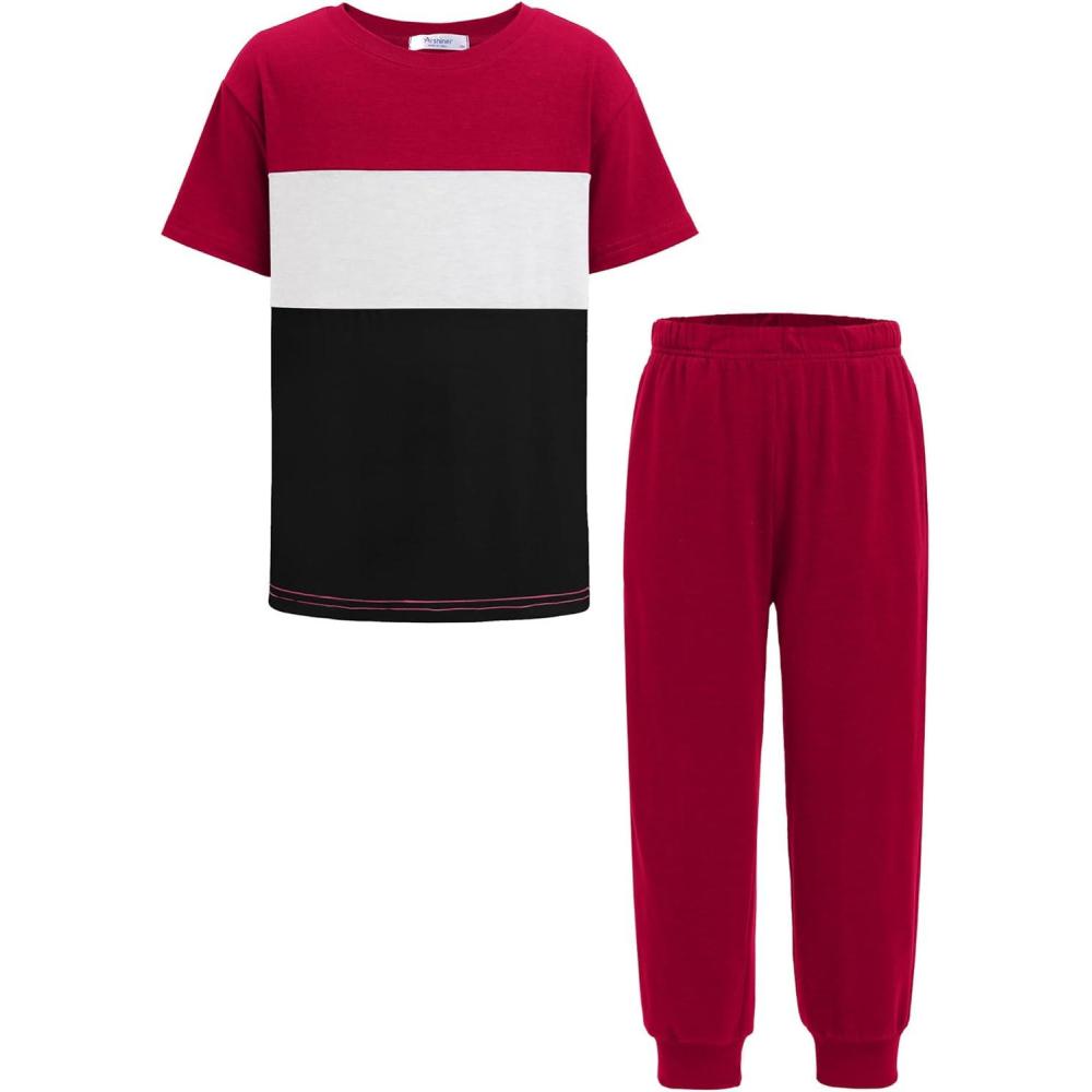 image:imageArshiner Boys Pants Set 2 Piece ColorBlock Short Sleeve TShirt and Active Pants Casual Clothing Outfits 512 YearsWine Red