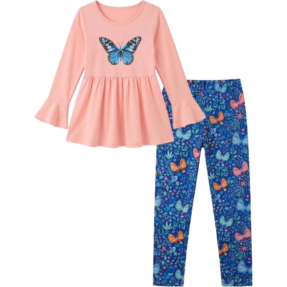 image:imageArshiner Girls 2 Piece Clothing Set Floral Ruffle Hem Bell Sleeve Top and Leggings Fall Winter Outfits for 210 YearsButterfly