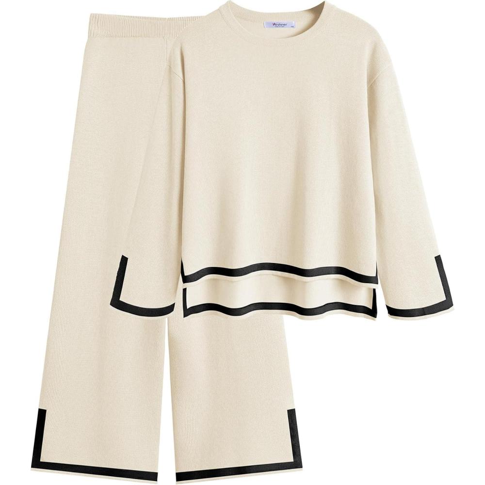 image:imageArshiner Girls 2 Piece Outfits Long Sleeve Knit Pullover Sweater Tops Wide Leg Pants Casual Fall Sets TracksuitsLight Brown