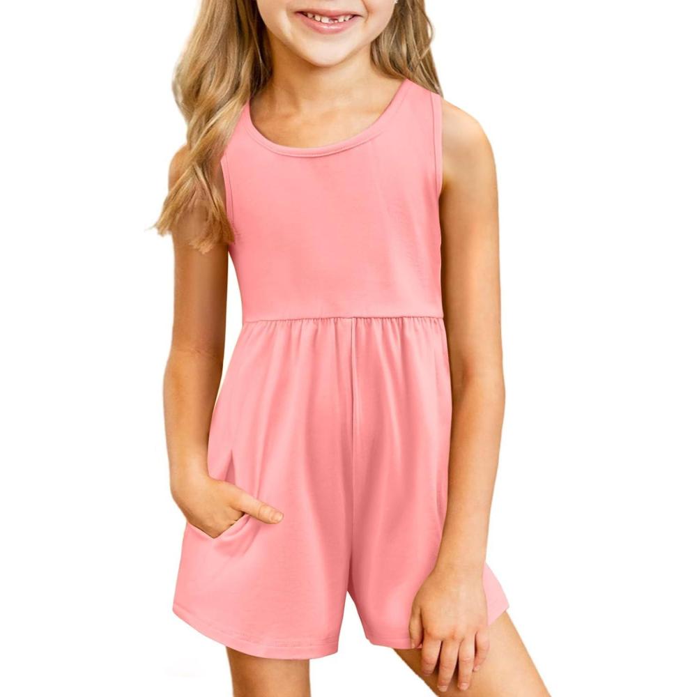 image:imageArshiner Girls Casual Summer Sleeveless Jumpsuits Loose One Piece Romper Short Overalls Outfits with PocketsPink