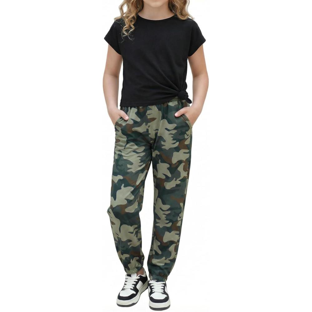 image:imageArshiner Girls Clothes 2 Piece Summer Outfits Drop Shoulder Top Pullover Sweatpants Jogger Set Sweatsuits Tracksuits 614YCamo