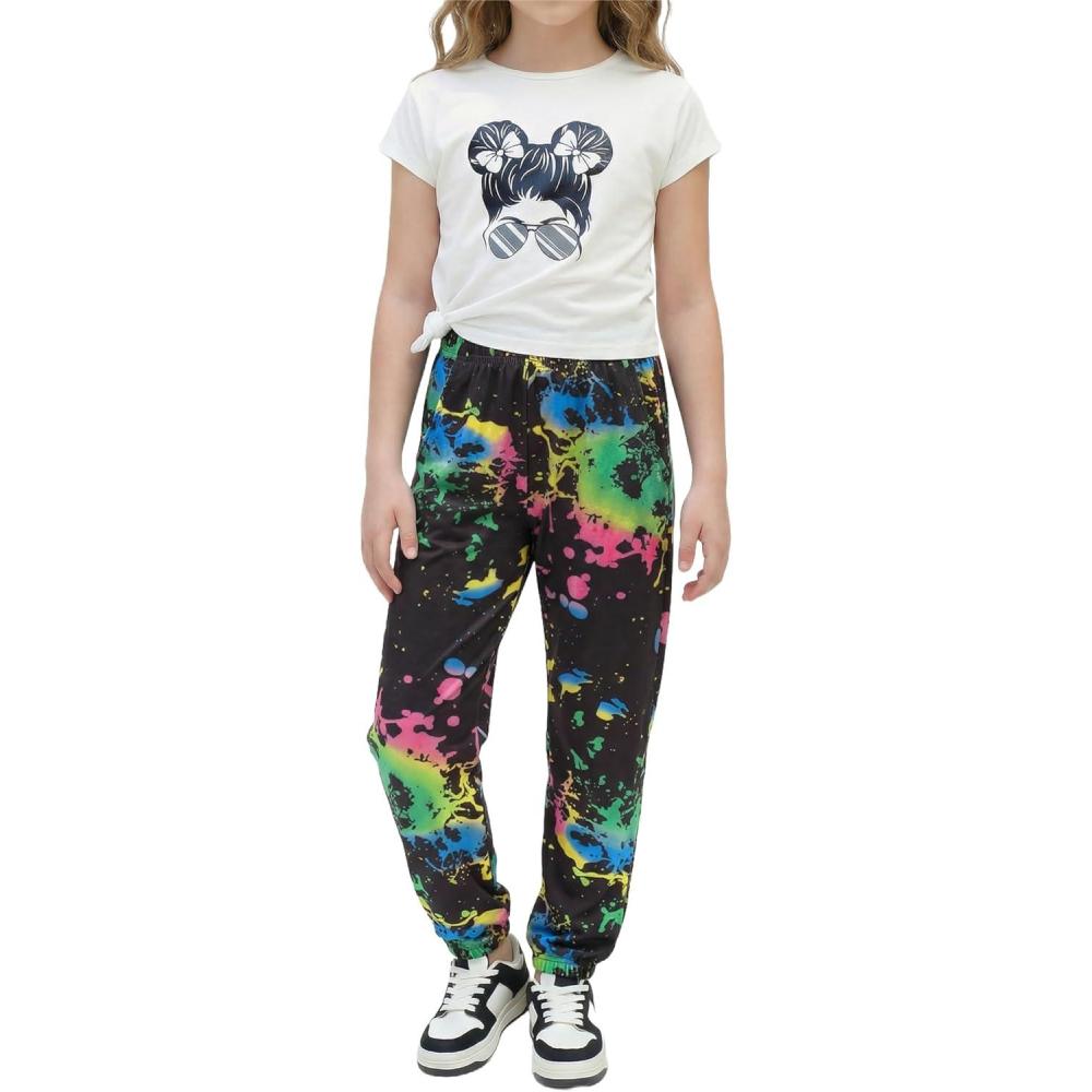 image:imageArshiner Girls Clothes 2 Piece Summer Outfits Drop Shoulder Top Pullover Sweatpants Jogger Set Sweatsuits Tracksuits 614YMulticolor