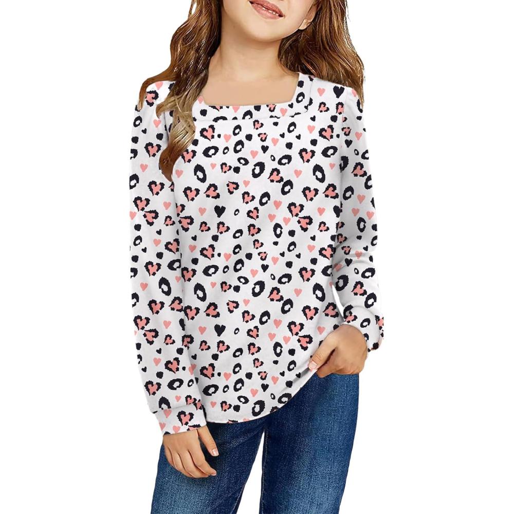 image:imageArshiner Girls Shirt Casual Square Neck Long Sleeve Shirts Fall Winter Tunic Tops For Girls 512 YearsCute Heart