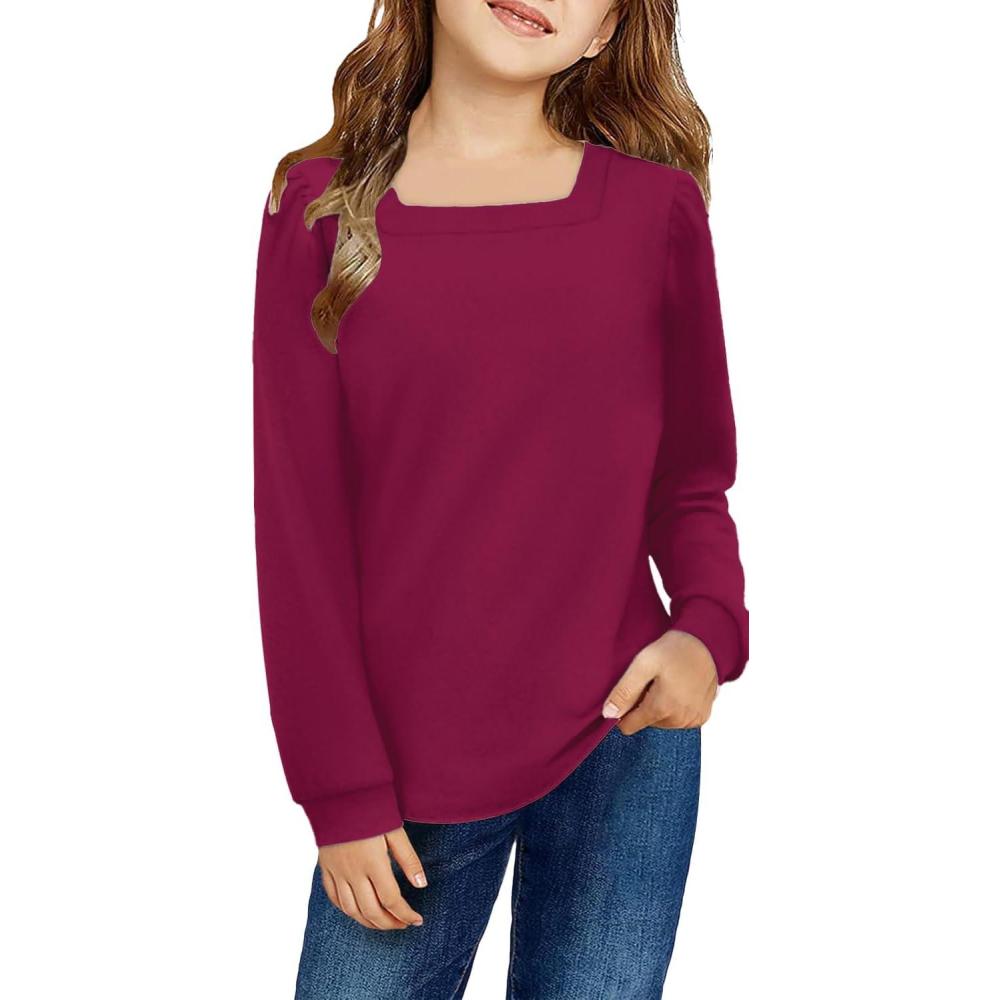 image:imageArshiner Girls Shirt Casual Square Neck Long Sleeve Shirts Fall Winter Tunic Tops For Girls 512 YearsMaroon