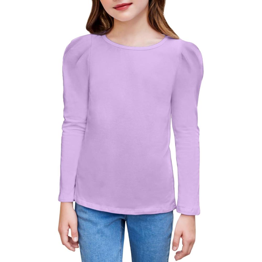 image:imageArshiner Girls Shirts Puff Long Sleeve Shirts Casual Crewneck Tops Tunic BlouseLilac