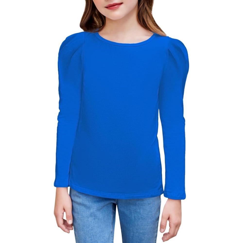 image:imageArshiner Girls Shirts Puff Long Sleeve Shirts Casual Crewneck Tops Tunic BlouseRoyal Blue