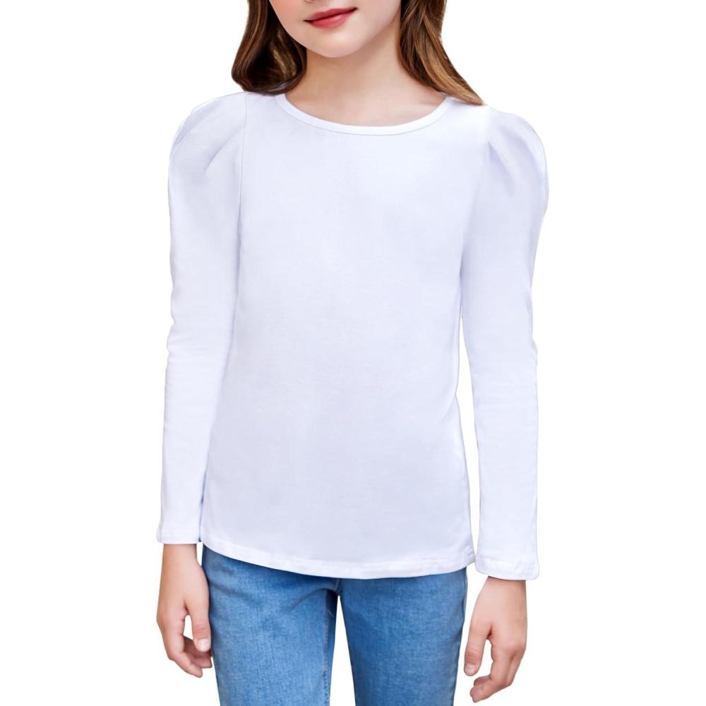 image:imageArshiner Girls Shirts Puff Long Sleeve Shirts Casual Crewneck Tops Tunic BlouseWhite