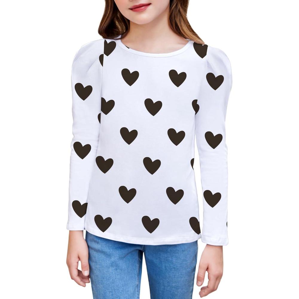 image:imageArshiner Girls Shirts Puff Long Sleeve Shirts Casual Crewneck Tops Tunic BlouseWhite Heart