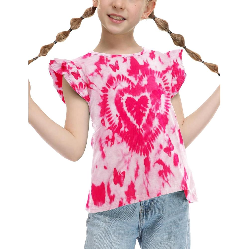 image:imageArshiner Girls Shirts Ruffle Short Sleeve Summer Cute Casual Crewneck Tops Blouse TeeTie Dye Heart