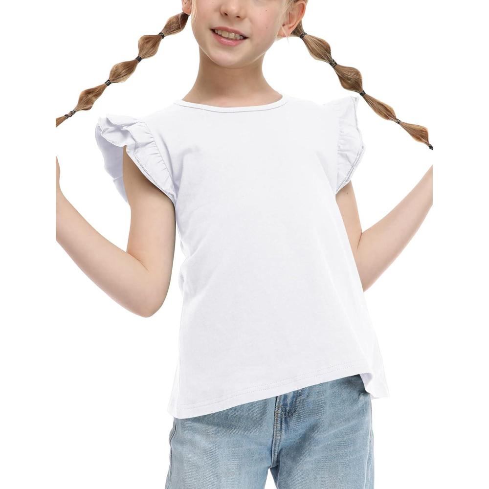 image:imageArshiner Girls Shirts Ruffle Short Sleeve Summer Cute Casual Crewneck Tops Blouse TeeWhite