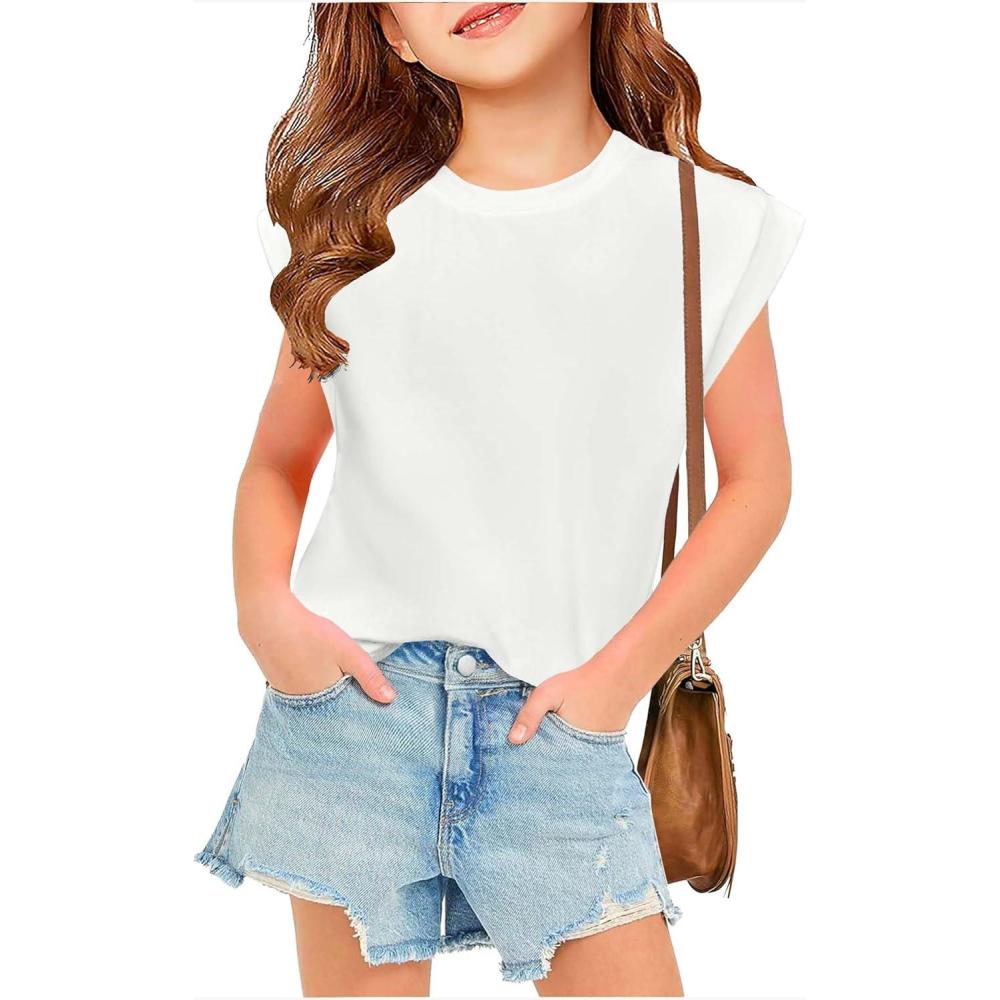 image:imageArshiner Girls T Shirts Cap Sleeves Casual Summer Tops Crewneck Tank Loose Fit Fashion Blouse TeeWhite