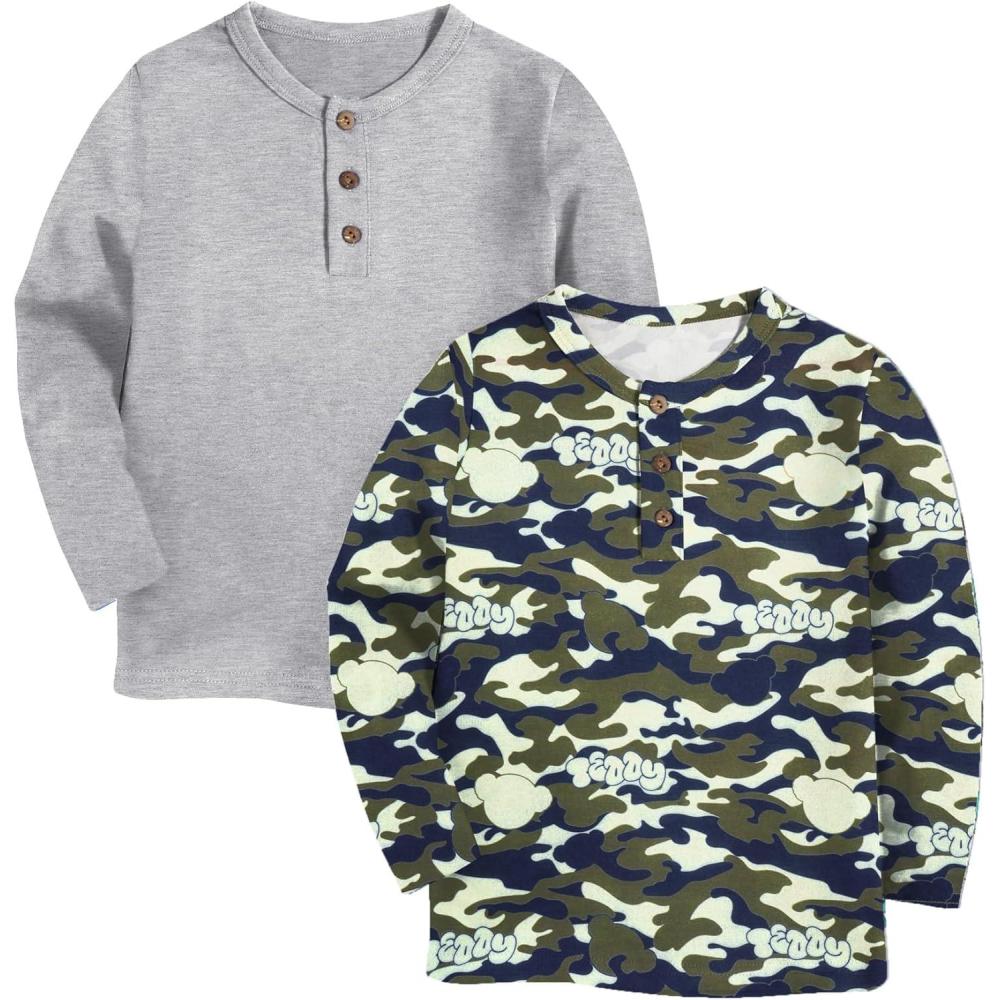 image:imageArshiner Toddler Boys 3 Pack LongSleeve Henley TShirts Casual Cotton Graphic Shirt for 29 YearsGrayCamo