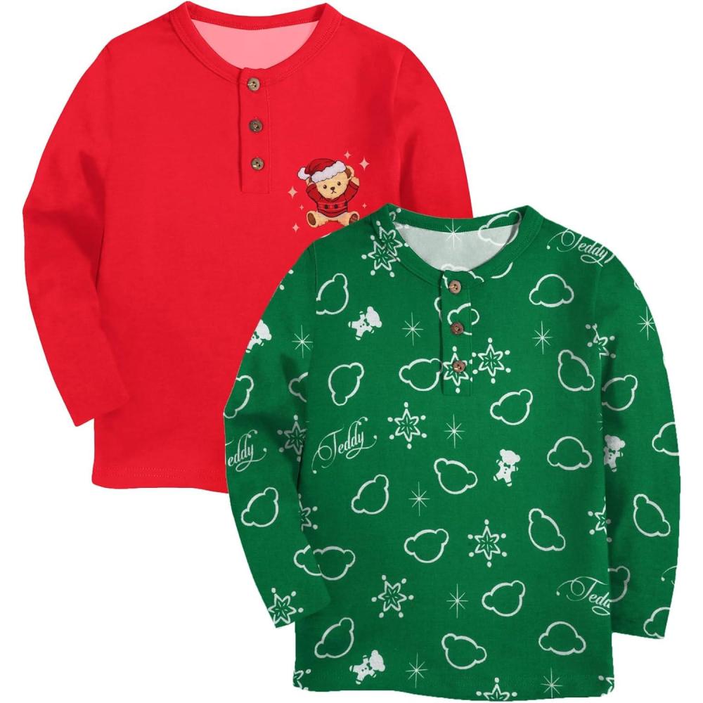image:imageArshiner Toddler Boys 3 Pack LongSleeve Henley TShirts Casual Cotton Graphic Shirt for 29 YearsRedGreen