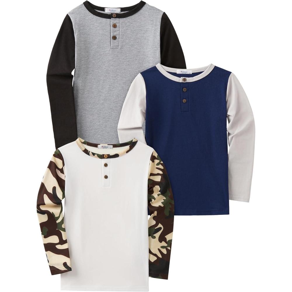 image:imageArshiner Toddler Boys 3 Pack LongSleeve Henley TShirts Casual Cotton Graphic Shirt for 29 YearsWhiteGrayBlue