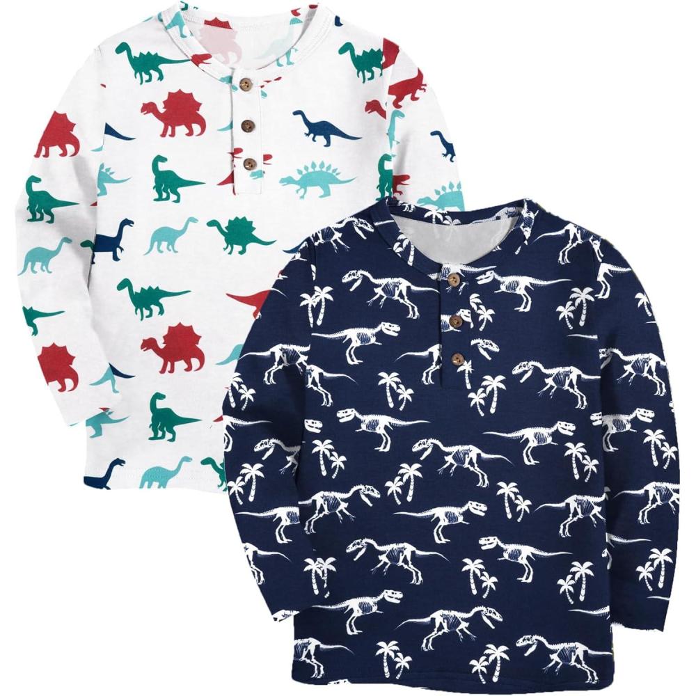 image:imageArshiner Toddler Boys 3 Pack LongSleeve Henley TShirts Casual Cotton Graphic Shirt for 29 YearsWhiteNavy Blue