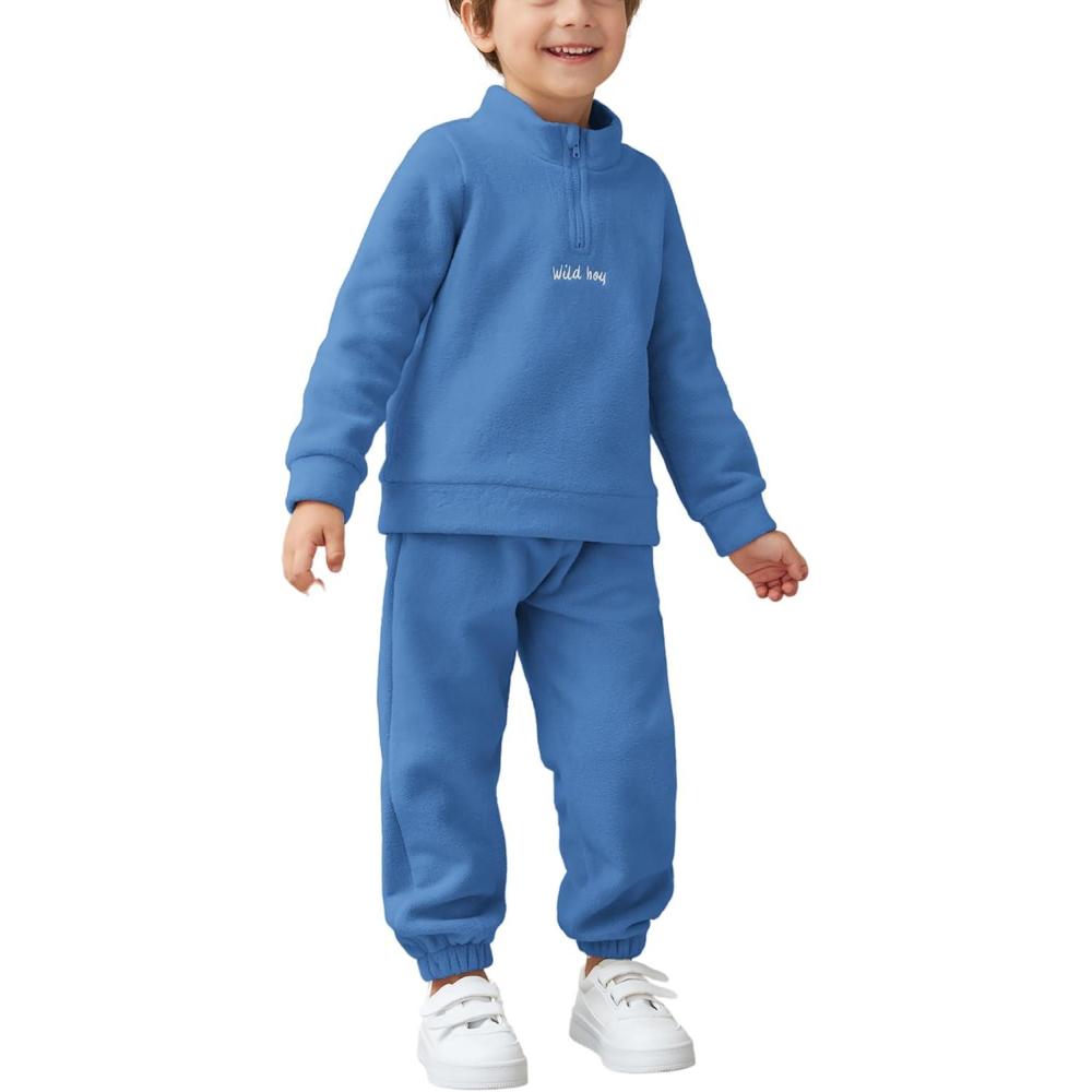 image:imageArshiner Toddler Boys Letter Embroidery Half Zip Sweatshirt amp Pants Set Fuzzy Fleece Fall Winter Outfits 26 YearsBlue